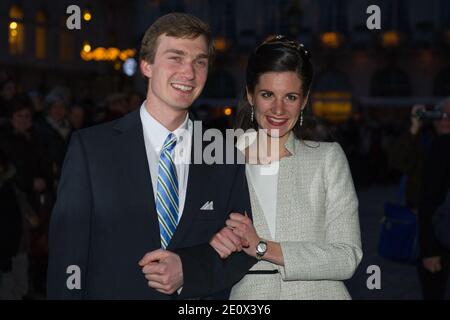 Archiduke Christoph, d'Autriche, et Adelaide Drape-Frisch, qui arrivent à leur cérémonie de mariage civil à l'hôtel de ville de Nancy, en France, le 28 décembre 2012. Photo par ABACAPRESS.COM Banque D'Images