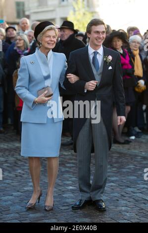 La princesse Marie Astrid de Luxembourg et son fils Archiduke Christoph d'Autriche arrivent pour son mariage religieux avec Adelaide Drape-Frisch à la basilique Saint-Epvre à Nancy, France, le 29 décembre 2012. Photo de Nicolas Gouhier/ABACAPRESS.COM Banque D'Images