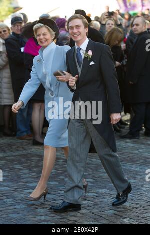 La princesse Marie Astrid de Luxembourg et son fils Archiduke Christoph d'Autriche arrivent pour son mariage religieux avec Adelaide Drape-Frisch à la basilique Saint-Epvre à Nancy, France, le 29 décembre 2012. Photo de Nicolas Gouhier/ABACAPRESS.COM Banque D'Images