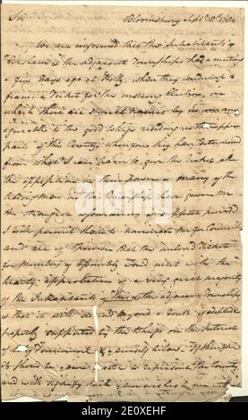 Lettre de John Cox à M. Shreve (18 septembre 1784). Banque D'Images