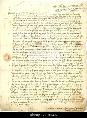 Lettera di Bianca Maria Visconti a Francesco Sforza sulla Nascita di Ludovico il Moro. Banque D'Images