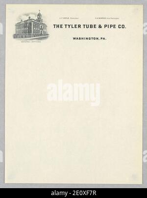 En-tête, The Tyler tube and Pipe Co., Washington, Pennsylvanie, ca. 1910 Banque D'Images