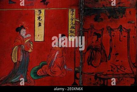 Li CH'ung et sa femme. Peinture laquée sur bois, Northern Wei. Banque D'Images