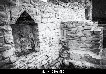 Les ruines des anciens bâtiments arabes. Style photo noir et blanc ancien. Banque D'Images