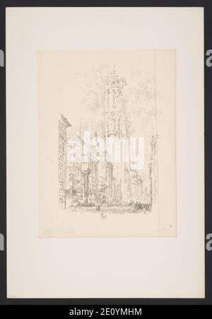 Lithographies de New York en 1904 dessinées par Joseph Pennell. N° 12, The Times Building - J. Pennell. Banque D'Images