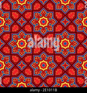 Arrière-plan à motif traditionnel Sindhi, fond d'écran rouge et bleu, illustration vectorielle Illustration de Vecteur