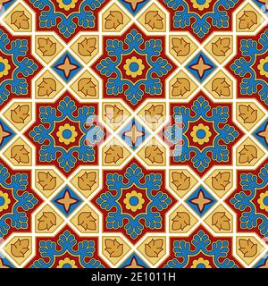 Arrière-plan à motif traditionnel Sindhi, fond d'écran bleu, rouge et doré, illustration vectorielle Illustration de Vecteur