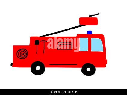 Illustration naïve, dessin enfant, moteur rouge Banque D'Images