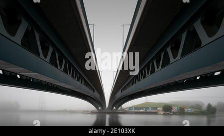 Minna Todenhagen Pont à Nebel, se connecte avec Oberschöneweide Niederschöneweide, Treptow-Köpenick, Berlin, Germany, Europe Banque D'Images