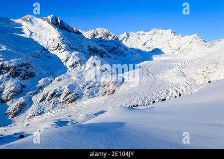 Wannenhörner et le glacier d'Aletsch en hiver, Valais, Suisse, Europe Banque D'Images