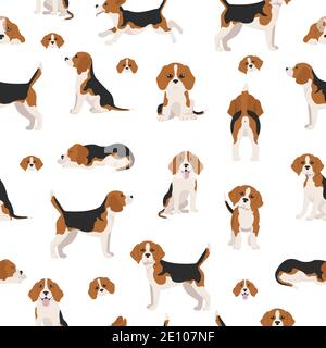 Motif Beagle sans coutures. Différentes poses, Beagle chiot. Illustration vectorielle Illustration de Vecteur