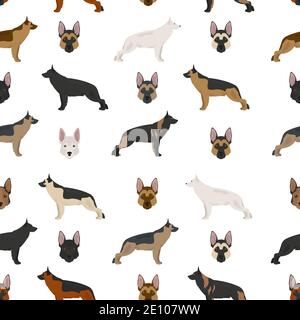 Chiens de berger allemands de différentes couleurs. Motif sans couture Shepherd Characters. Illustration vectorielle Illustration de Vecteur