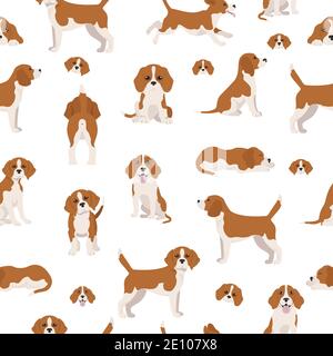 Motif Beagle sans coutures. Différentes poses, Beagle chiot. Illustration vectorielle Illustration de Vecteur