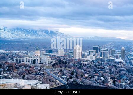 Utah State Capital Building et gratte-ciels avec vue aérienne De Salt Lake City Banque D'Images