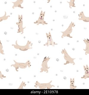 Yoga chiens pose et exercices. Motif de yoga écossais terrier sans couture. Illustration vectorielle Illustration de Vecteur