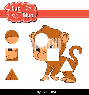 Coupe et colle. Développement de l'éducation fiche de travail. Page de l'activité. Jeu pour les enfants. Vector illustration isolé dans cute cartoon style. Illustration de Vecteur