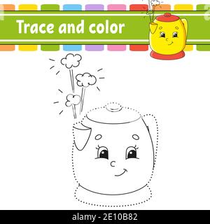 Tracé et couleur. Page de coloriage pour enfants. Pratique de l'écriture manuscrite. Feuille de travail de développement de l'éducation. Page activité. Jeu pour les tout-petits et les enfants d'âge préscolaire. Isola Illustration de Vecteur