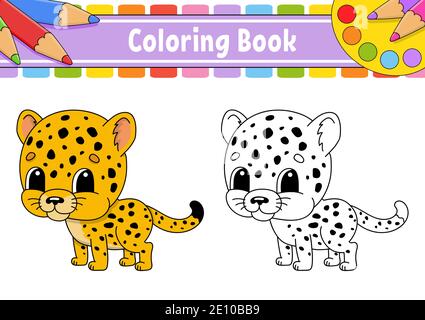 Livre de coloriage pour les enfants. Caractère joyeux. Vector illustration. Cute cartoon style. Page de fantaisie pour les enfants. Silhouette contour noir. Isolé sur Illustration de Vecteur