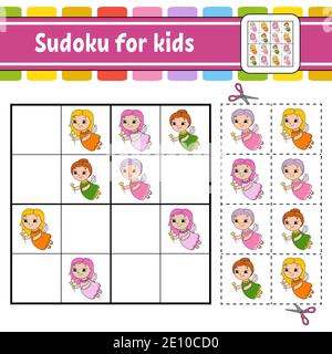 Sudoku pour les enfants. Développement de l'éducation fiche de travail. Page de l'activité avec photos. Jeu de puzzle pour les enfants. La formation à la pensée logique. Mauvais vecteur isolé Illustration de Vecteur