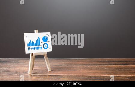 Chevalet avec diagramme infographique de croissance. Concept de réussite, de croissance et d'amélioration des performances. Statistiques et analyses commerciales. Etat du revenu Banque D'Images