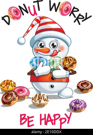 Illustration vectorielle d'un bonhomme de neige avec beignes Illustration de Vecteur