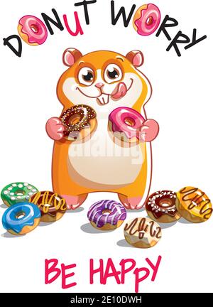 Illustration vectorielle d'un hamster de dessin animé avec beignes Illustration de Vecteur