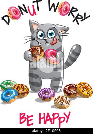 Illustration vectorielle d'un chat de dessin animé avec beignes. Illustration de Vecteur
