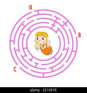 Labyrinthe circulaire. Jeu pour enfants. Puzzle pour les enfants. Conundrum à labyrinthe rond. Illustration à vecteur de couleur. Trouvez le chemin approprié. Le développement de logique Illustration de Vecteur