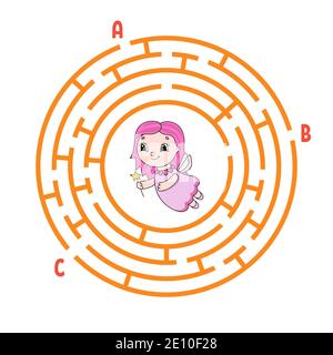 Labyrinthe circulaire. Jeu pour enfants. Puzzle pour les enfants. Conundrum à labyrinthe rond. Illustration à vecteur de couleur. Trouvez le chemin approprié. Le développement de logique Illustration de Vecteur