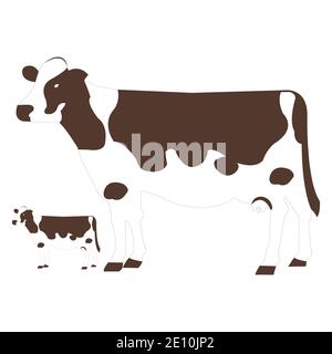 Vache et veau brun foncé sur fond blanc Illustration de Vecteur