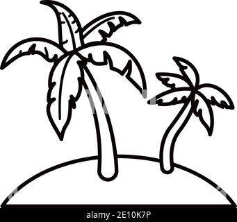Île tropicale avec vecteur d'icône de la ligne de palmiers Illustration de Vecteur