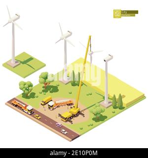 Construction de fermes d'éoliennes à faible teneur en poly de vecteur Illustration de Vecteur