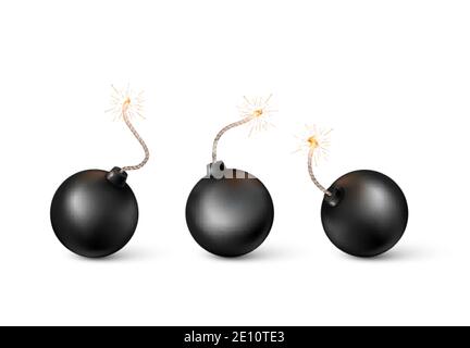 Jeu de bombes. Une bombe noire fusible brûlante dans un style réaliste. Illustration vectorielle Illustration de Vecteur