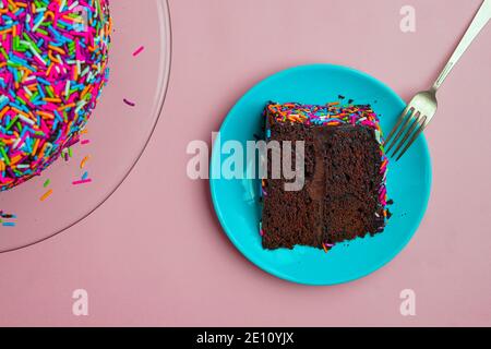 Tranche de gâteau au chocolat sur une plaque Banque D'Images