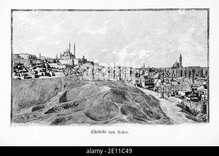 'Citadelle de Kairo', la Citadelle de Kairo sur une colline wiithin la ville, Kairo, Egypte, illustration de 'Die Hauptstädte der Welt.' Breslau vers 1987 Banque D'Images