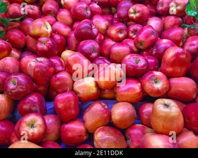 Nouvelle récolte un groupe de pommes rouges au supermarché, l'économie alimentaire et les prix des fruits sur le marché, manger des pommes rouges pour une alimentation saine Banque D'Images