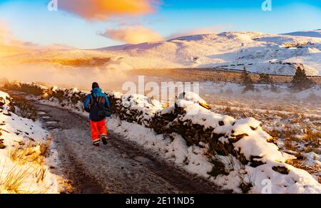 Moel Eilio, près de Waunfawr et Llanberis, Gwynedd, au nord du pays de Galles. Proche voisin du Mont Snowdon. Image prise le 31 décembre 2020 pendant le verrouillage Covid. Banque D'Images