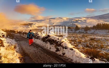 Moel Eilio, près de Waunfawr et Llanberis, Gwynedd, au nord du pays de Galles. Proche voisin du Mont Snowdon. Image prise le 31 décembre 2020 pendant le verrouillage Covid. Banque D'Images