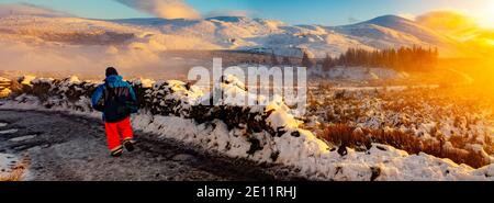 Moel Eilio, près de Waunfawr et Llanberis, Gwynedd, au nord du pays de Galles. Proche voisin du Mont Snowdon. Image prise le 31 décembre 2020 pendant le verrouillage Covid. Banque D'Images