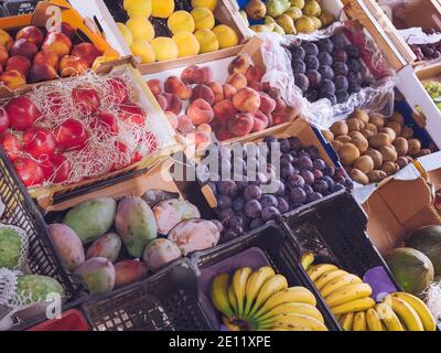 Différents fruits frais dans une épicerie Banque D'Images