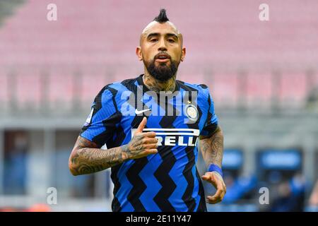 Milan, Italie. 3 janvier 2021. Arturo Vidal (22) du FC Internazionale vu pendant la série UN match TIM entre le FC Internazionale et le FC Crotone au San Siro à Milan. (Crédit photo : Gonzales photo/Alamy Live News Banque D'Images