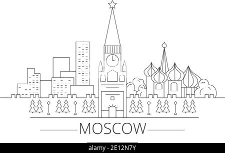 Bâtiments de la ville de Moscou. Kremlin, cathédrale Saint-Basile, chez vous. Art linéaire Illustration de Vecteur