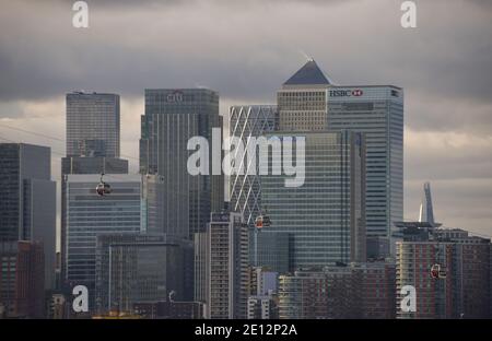 Londres, Royaume-Uni. 02 janvier 2021. Vue panoramique sur Canary Wharf à Londres. Crédit : SOPA Images Limited/Alamy Live News Banque D'Images