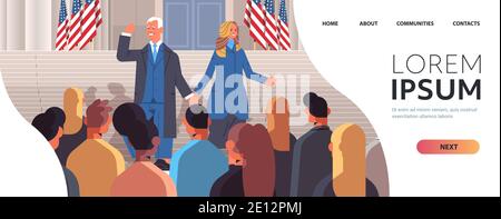 Démocrate vainqueur de l'élection présidentielle américaine homme président debout Avec première dame USA jour d'inauguration concept horizontal Copy espace illustration vectorielle Illustration de Vecteur