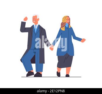 Démocrate vainqueur de l'élection présidentielle américaine homme président debout Avec première dame USA jour d'inauguration concept horizontal pleine longueur illustration vectorielle Illustration de Vecteur