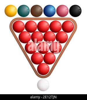 boules de billard pour jouer au snooker dans un triangle en bois. Élément de design sportif pour les compétitions. Vecteur Illustration de Vecteur