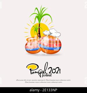 Joyeux festival religieux de Pongal des milieux de célébration de l'Inde du Sud. Banque D'Images