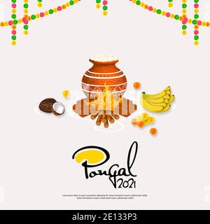 Illustration des arrière-plans du message d'accueil Happy Pongal Banque D'Images