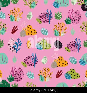Motif brillant sans coutures sous l'eau avec de magnifiques coraux. Illustration de Vecteur