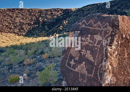 Pétroglyphes à Boca Negra Canyon, Monument national Petroglyph, Albuquerque, New Mexico, USA Banque D'Images